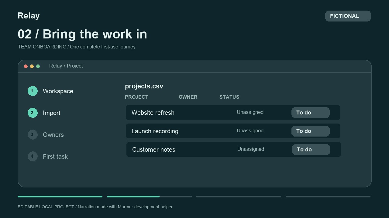 Fictional interface preview for SaaS onboarding video template